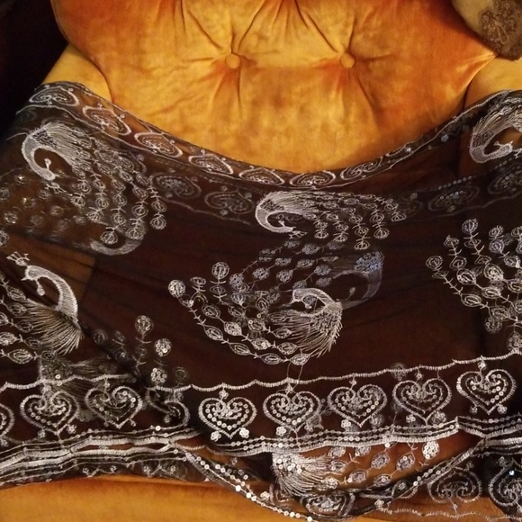 Sheer black & silver shawl or bathingsuit cover - Picture 3 of 3